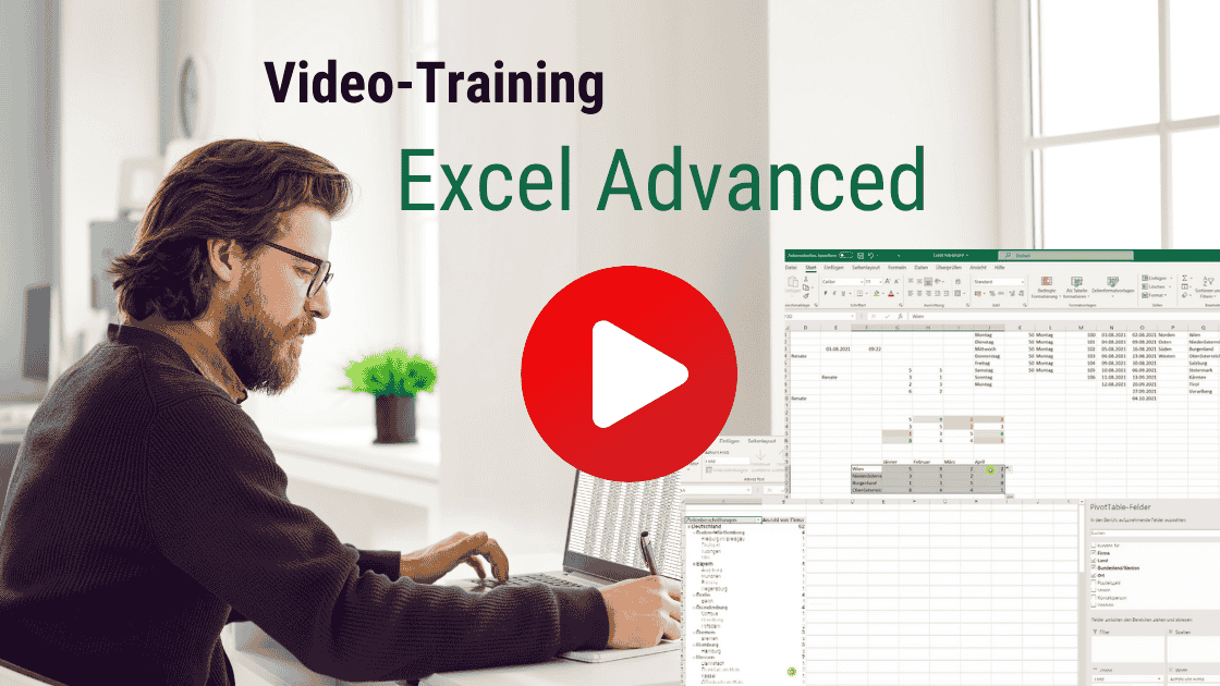 Das Videotraining Excel Advanced  hilft Ihnen bei komplexeren Berechnungen und Darstellungen. 